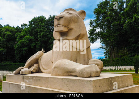 Lion al Ploegstreet (Plugstreet) Memorial vicino a Ypres in Belgio Foto Stock