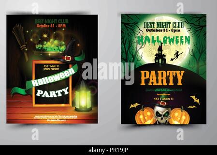 Festa di Halloween invito sulla parete in legno sfondo Illustrazione Vettoriale