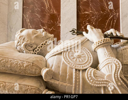 San Lorenzo de El Escorial, Provincia di Madrid, Spagna. Effigie di Giovanni d'Austria (Juan de Austria), 1547-1578, sulla sua tomba nel monastero di El Escori Foto Stock