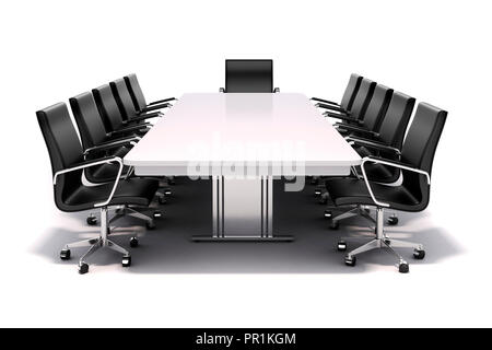 3d tavolo e sedie su sfondo bianco Foto Stock