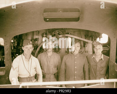 Disturbi della Palestina 1936. I Royal Engineers su una locomotiva della Palestina. 1936 Foto Stock