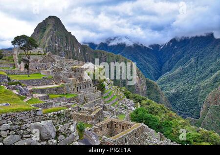 Vista aerea del Machu Picchu resti in Perù Foto Stock