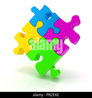 3d colorato puzzle pezzo su sfondo bianco Foto Stock