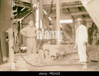 L'Iraq. I pozzi petroliferi e accampamento dell'Iraq Petroleum Company. (5 miglia S. di Kirkuk). Kirkuk distretto. Un olio trapanatore al lavoro. Foto Stock