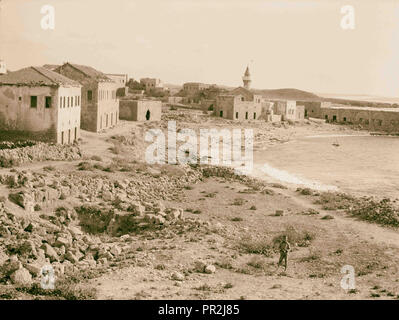 Viste del nord. Cesarea. El-Kaisarieh. Mostra il villaggio e la baia. 1920, Israele, Cesarea Foto Stock