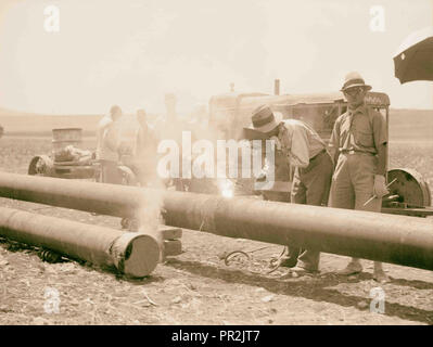 Posa del Iraq Petroleum Company la tubazione per tutta la pianura di Esdraelon, luglio 1933. La saldatura della tubazione. Foto Stock