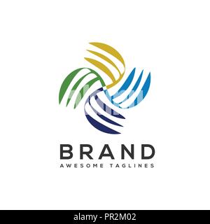 Il mulino a vento di colore del vettore logo design template, wave twist colore icona logo, segno a spirale, simbolo di torsione, illustrazione vettoriale Illustrazione Vettoriale