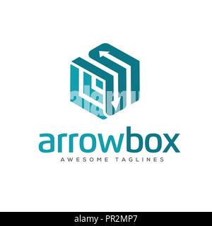 Le frecce nella casella del logo rettangolo, 3d arrow link logo aziendali concetto illustrazione, cubo astratto frecce, logo aziendale concetto illustrazione, Abstract t box Illustrazione Vettoriale