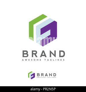 Pulire il lusso lettera F logo design esagonale. lettera F stile nascoste con esagono moderno concetto di logo Illustrazione Vettoriale