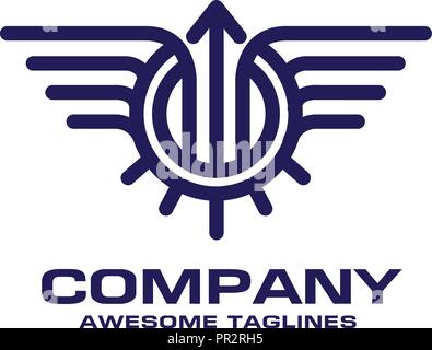 Unica linea a freccia e del logo a forma di cerchio, icona alato simbolo di progettazione immagine vettoriale logo Illustrazione Vettoriale