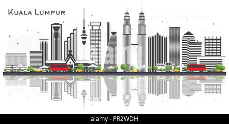 Kuala Lumpur Malaysia skyline della città con edifici grigi isolati su sfondo bianco. Illustrazione Vettoriale. Viaggi di affari e turismo Concept Illustrazione Vettoriale