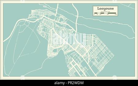 Laayoune Sahara Mappa della città in stile retrò. Mappa di contorno. Illustrazione Vettoriale. Illustrazione Vettoriale