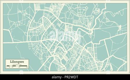 Lilongwe Malawi Mappa della città in stile retrò. Mappa di contorno. Illustrazione Vettoriale. Illustrazione Vettoriale