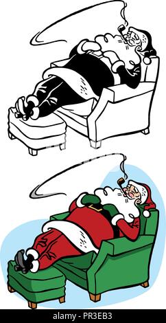 Santa Claus sale su una sedia mentre fumare la pipa. Illustrazione Vettoriale