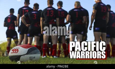 DARWIN Australia -- USA Hell Hounds cadde la Australian Defence Force 1° Brigata Rugby Club 32-7 durante un salone accogliente Luglio 29th, 2017. Il gioco si svolge annualmente per commemorare l'America il giorno di indipendenza. Foto Stock