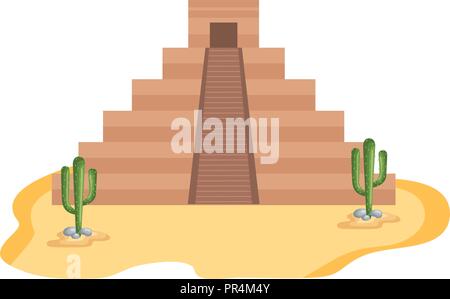 Deserto con la cultura maya pyramid scena Illustrazione Vettoriale