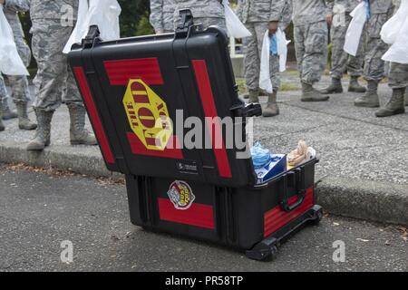 Il "DOM" casella contiene tutto il avieri del 374 Airlift Wing richiedono di eseguire un oggetto estraneo detriti a piedi come parte della pulizia dopo il 2018 Japanese-American amicizia Festival presso Yokota Air Base, Giappone, Sett. 17, 2018. La due giorni del festival lungo visto Yokota host 145.000 persone provenienti da comunità locale, il rafforzamento delle relazioni bilaterali tra gli Stati Uniti e il Giappone. Foto Stock