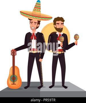 Tradizionale mariachi messicani caratteri illustrazione vettoriale design Illustrazione Vettoriale