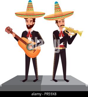 Tradizionale mariachi messicani caratteri illustrazione vettoriale design Illustrazione Vettoriale