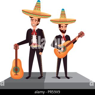 Tradizionale mariachi messicani caratteri illustrazione vettoriale design Illustrazione Vettoriale