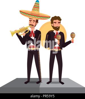 Tradizionale mariachi messicani caratteri illustrazione vettoriale design Illustrazione Vettoriale