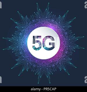 5G di rete sistemi wireless e internet illustrazione vettoriale. Rete di comunicazione. Il concetto di Business banner. Intelligenza artificiale e macchina il concetto di apprendimento Banner. Illustrazione Vettoriale