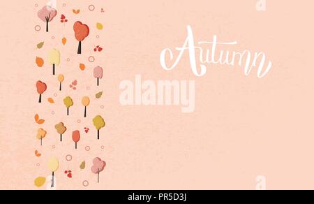Modello d'autunno. Caratteri scritti a mano con alberi di decorazione e di sfondo a trama. Elementi di design di stagione. Illustrazione Vettoriale. Illustrazione Vettoriale