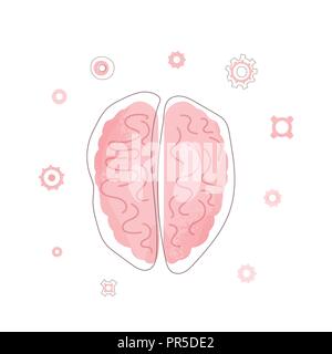 Vettore di cervello umano con ingranaggi. La salute mentale e la relativa icona. Illustrazione Vettoriale