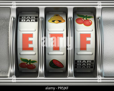 ETF exchange traded fund come jackpot su una slot machine, successo e redditizi investimenti concetto. 3d illustrazione Foto Stock