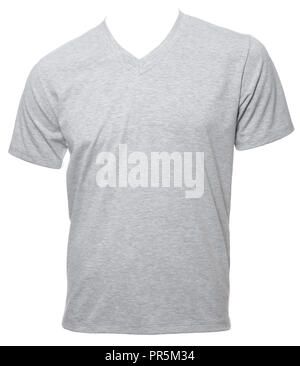 Heathered grigio shortsleeve T-shirt di cotone modello isolato su uno sfondo bianco Foto Stock