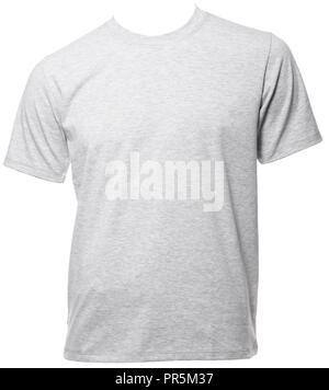 Heathered grigio shortsleeve T-shirt di cotone su un manichino isolato su uno sfondo bianco Foto Stock