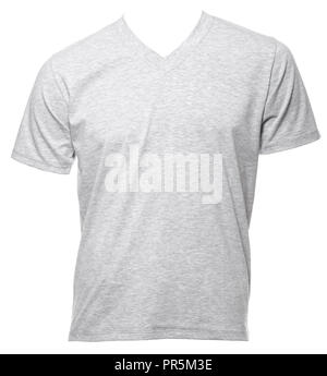 Heathered grigio shortsleeve T-shirt di cotone modello isolato su uno sfondo bianco Foto Stock