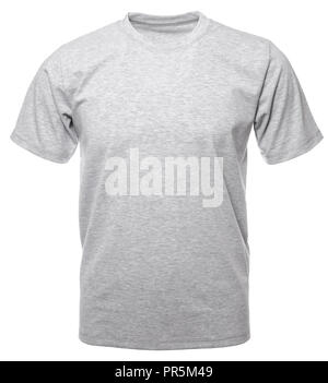 Heathered grigio shortsleeve T-shirt di cotone sul cavo mannequin invisibile isolato su uno sfondo bianco Foto Stock