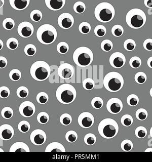 Illustrazione Vettoriale molti occhi seamless pattern. Happy Halloween design per bambini su uno sfondo grigio. Illustrazione Vettoriale