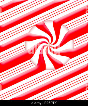 Candy striped design con moto vorticoso di colore rosso e bianco menta piperita hard candy illustra le vacanze di Natale in tema. Immagine di sfondo. Questo è un illustrat Foto Stock