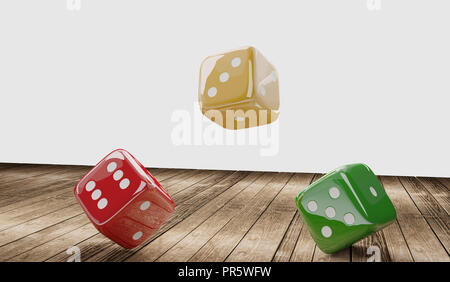 Cubi plinti rosso al verde su legno 3d-illustrazione Foto Stock