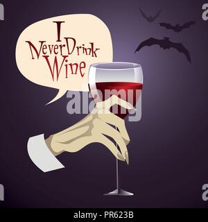 Vampire mano azienda bicchiere di vino Illustrazione Vettoriale