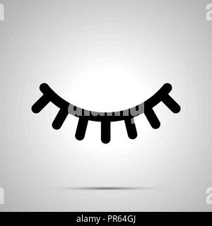 Chiuso occhio con ciglia segno, semplice icona nera con ombra Illustrazione Vettoriale