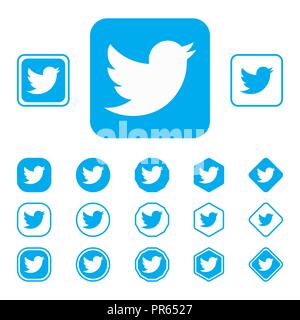 La LISKI, RUSSIA - Settembre 29, 2018 il logo del ben noto social network Twitter. Concetto. Icona piatto impostato su uno sfondo bianco vettore isolato illustr Illustrazione Vettoriale