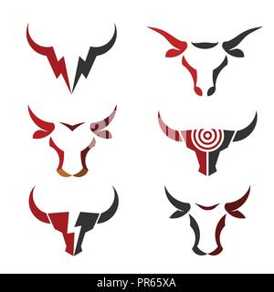 Best semplice testa di toro logo vettoriale impostare concetto illustrazione, semplice testa di Buffalo logo, testa di toro logo. Bull logo animale segno, Illustrazione Vettoriale