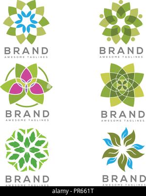 Set di ambiente Eco foglia verde natura logo comunitario di vettore, natura verde foglia logo vettoriale logotipo Illustrazione Vettoriale