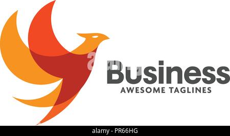 Creative bird logo vettoriale. Colore rosso stilizzato moderno inusuale forma di uccelli, Phoenix vettore logo Illustrazione Vettoriale