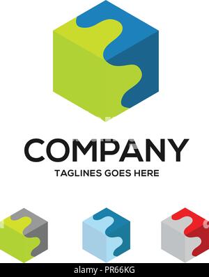 Abstract colorati splash cubo 3d, colore liquido casella vettore logo Illustrazione Vettoriale