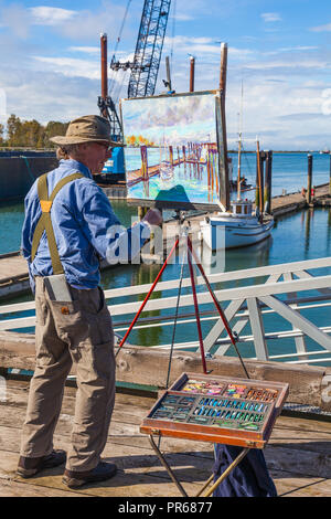 Un artista che partecipano ad un ART Grand Prix in Steveston, British Columbia Foto Stock