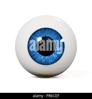 Bulbo oculare umana con iris blu isolato con ombra su sfondo bianco (3d rendering) Foto Stock