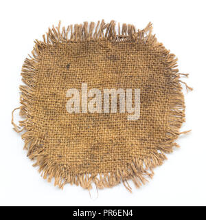 Pezzo vecchio bordi sfilacciati di panno in tessuto texture isolati su sfondo bianco Foto Stock