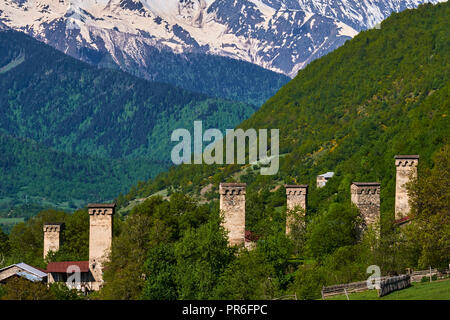 La Georgia, Svaneti, Laili village, patrimonio mondiale dell UNESCO Foto Stock