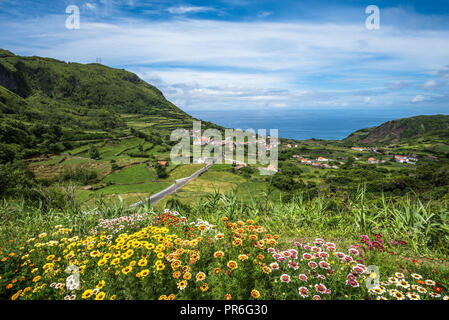 Costa Verde di sull isola di Flores, Azzorre, Portogallo Foto Stock