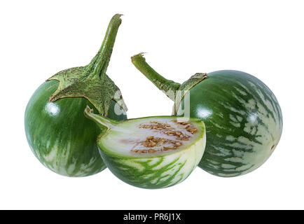 Melanzane tailandesi Kermit, o Lao verde-striped melanzane isolato Foto Stock