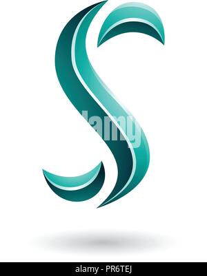 Illustrazione Vettoriale di Persiano lucido verde a forma di serpente lettera S isolata su uno sfondo bianco Illustrazione Vettoriale